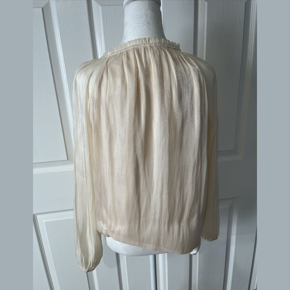 LC Lauren Conrad Tie Front Peasant Top-Cream Silk - Small - New Tag $48 Retail