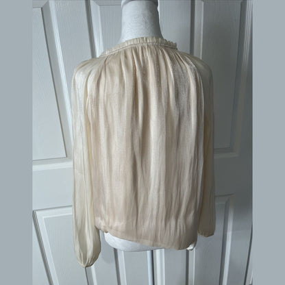 LC Lauren Conrad Tie Front Peasant Top-Cream Silk - Small - New Tag $48 Retail