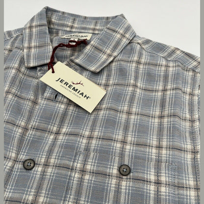 $85 Jeremiah Men’s Woven Short Sleeve Button Up Shirt Check-Light Blue-Small-New