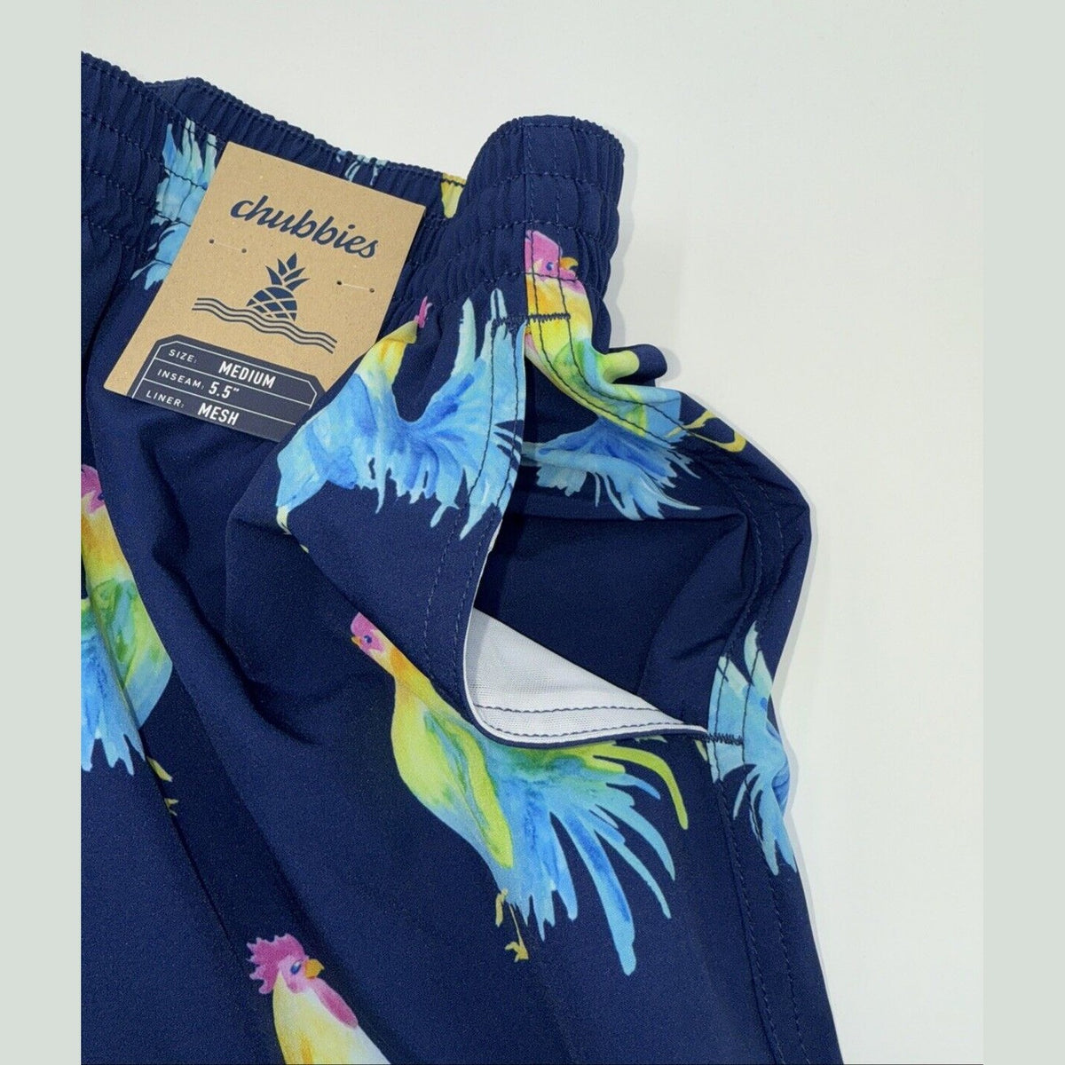 $70 Chubbies The Fowl Plays 5.5" Inseam Swim Trunks- Blue -Medium-New Tag