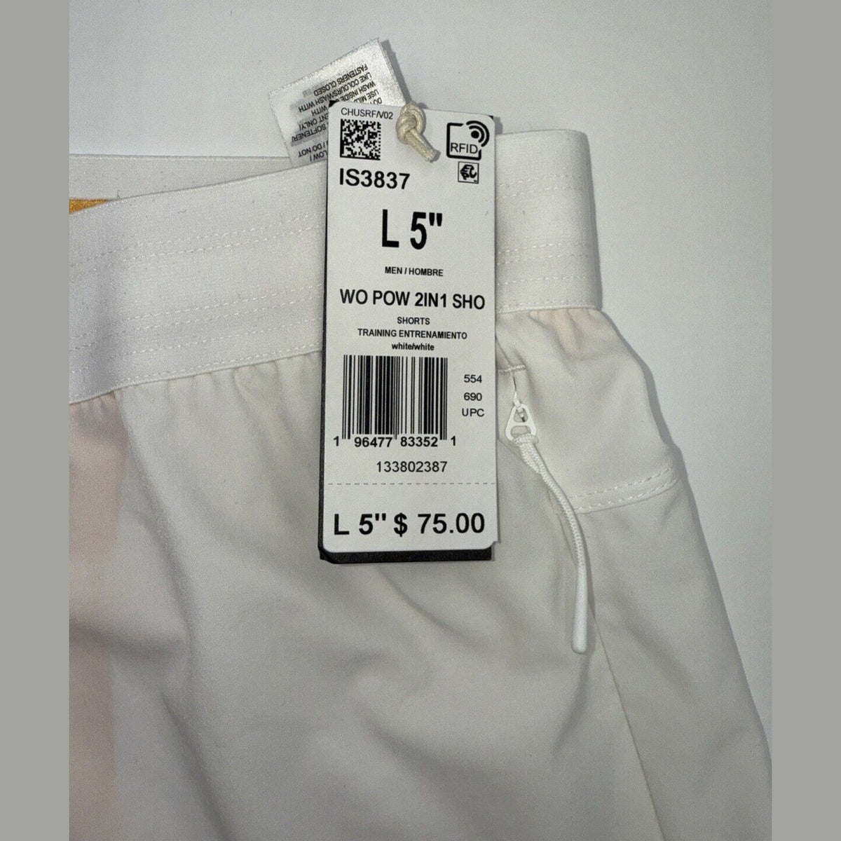 $75 ADIDAS Men's Power Workout 2-in-1 Training Shorts IS3837- White- Large 5”-