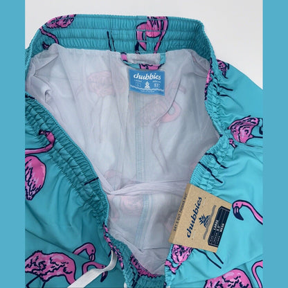 $70 Chubbies The Beach Retreat 5.5" Inseam Swim Trunks-Aqua/Pink- Large -New Tag