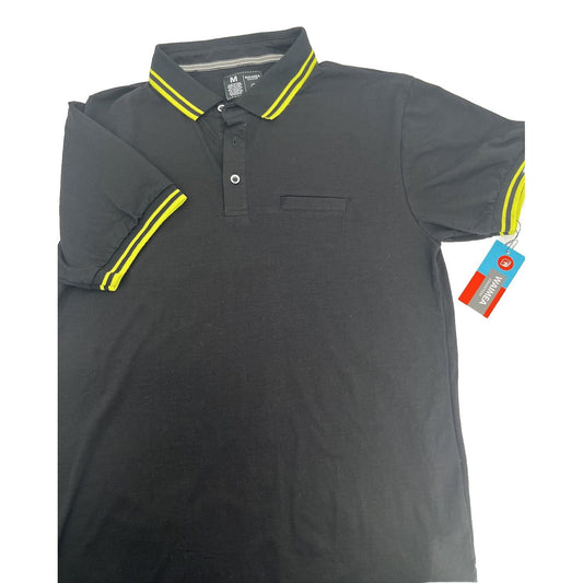$85 Waimea Men’s Eagle Lake Short Sleeve Polo Shirt- Black/Yellow-Medium-New