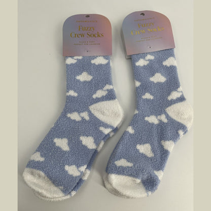 Paper Source Women's Casual Fuzzy Soft Lounging Socks- Blue/White- One Size Fits