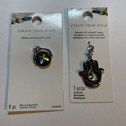 Lot Of 2 Swarovski Crystal -Create Your Own Style Charms - Blessed Flip - Hamssa