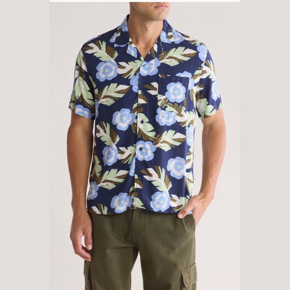 Abound By Nordstrom Men’s Button Soft Shirt-Navy Airbrush - Small- NEW Tag
