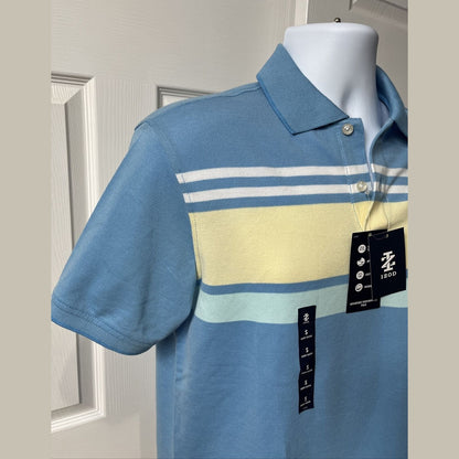 IZOD Men's Advantage Performance Short Sleeve Stripe Polo- Blue/Yellow-Small-New