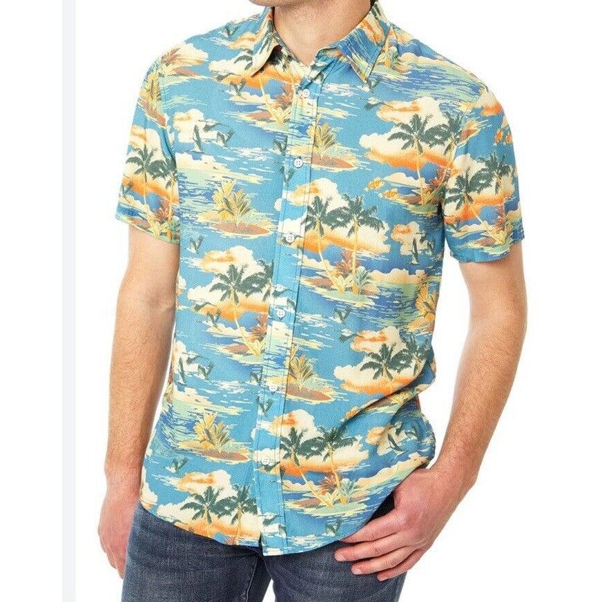 $128 Slate & Stone Island Floral Viscose Shirt Short Sleeve-Multicolor-Medium
