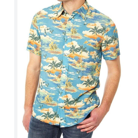 $128 Slate & Stone Island Floral Viscose Shirt Short Sleeve-Multicolor-Medium