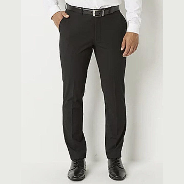 JF J Ferrar Men's Super Slim Dress Pants Slacks Flat Front-Black-34W 30L- New