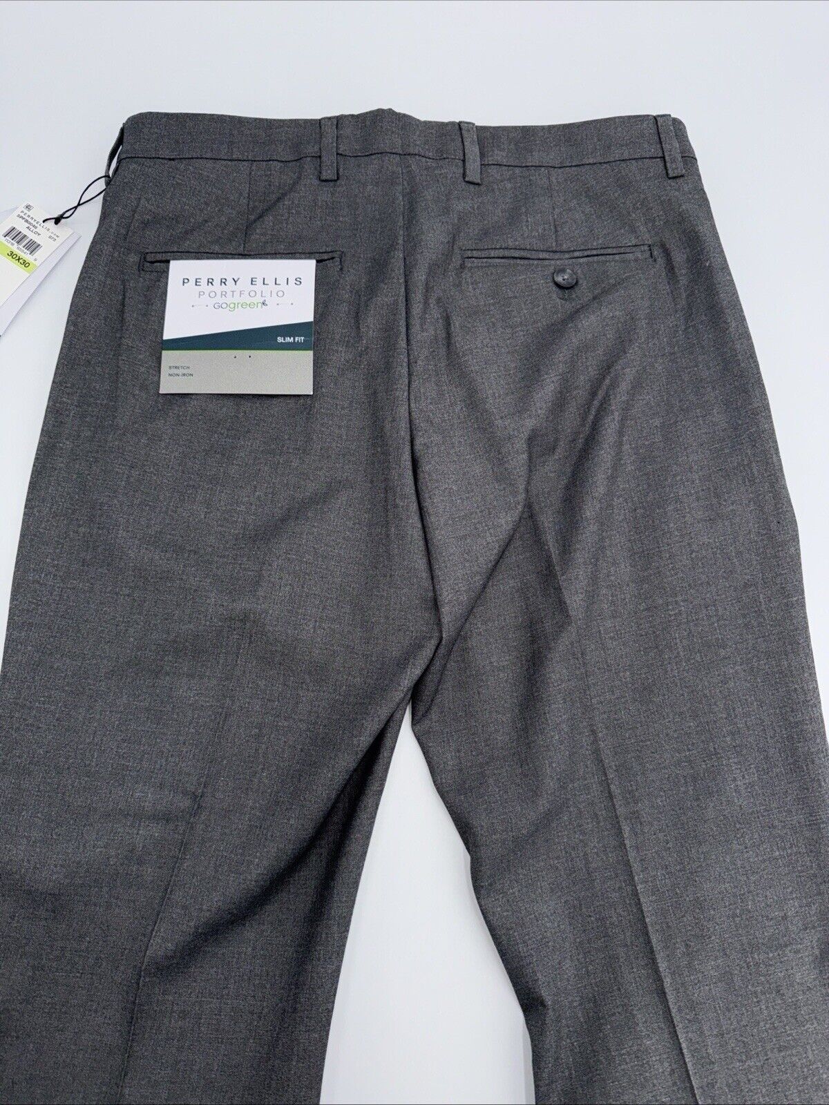 $95 Perry Ellis Men's Slim-Fit Flat Front Dress Pants - Alloy Grey-30W 30L-New