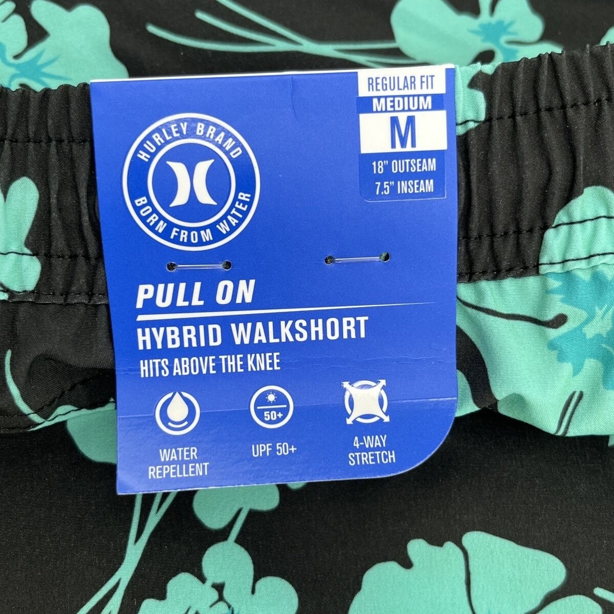 $40 Hurley Men's Salem Performance Woven Shorts-Black Teal-Medium-NEW