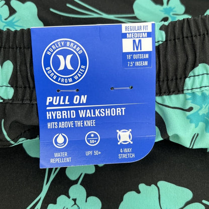 $40 Hurley Men's Salem Performance Woven Shorts-Black Teal-Medium-NEW
