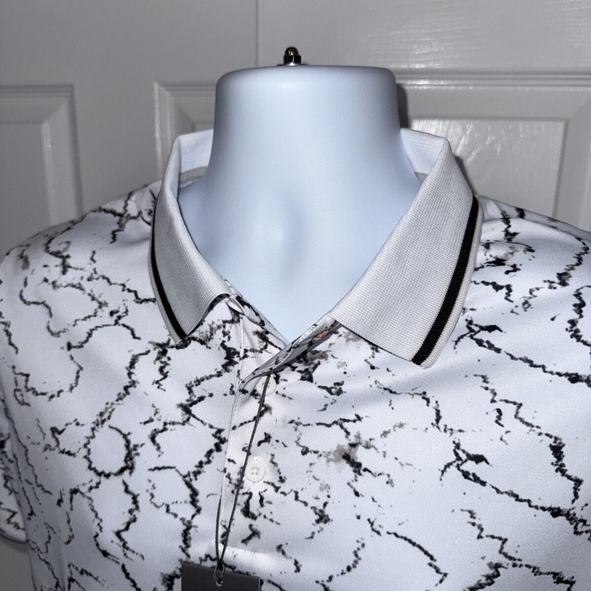 $104 KJUS Men’s Spot Printed Polo Shirt - White/ Black -Medium- New Tag