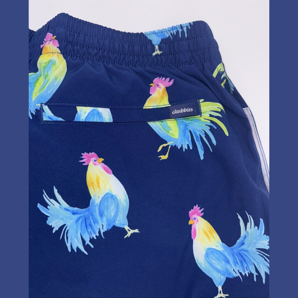 $70 Chubbies The Fowl Plays 5.5" Inseam Swim Trunks- Blue -Medium-New Tag