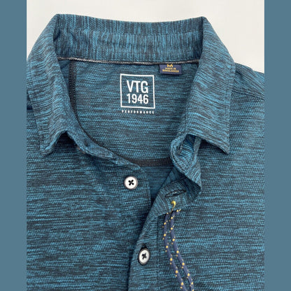 Vintage 1946 Men’s Micro Performance Textured Polo Shirt-Turquoise-Medium-New