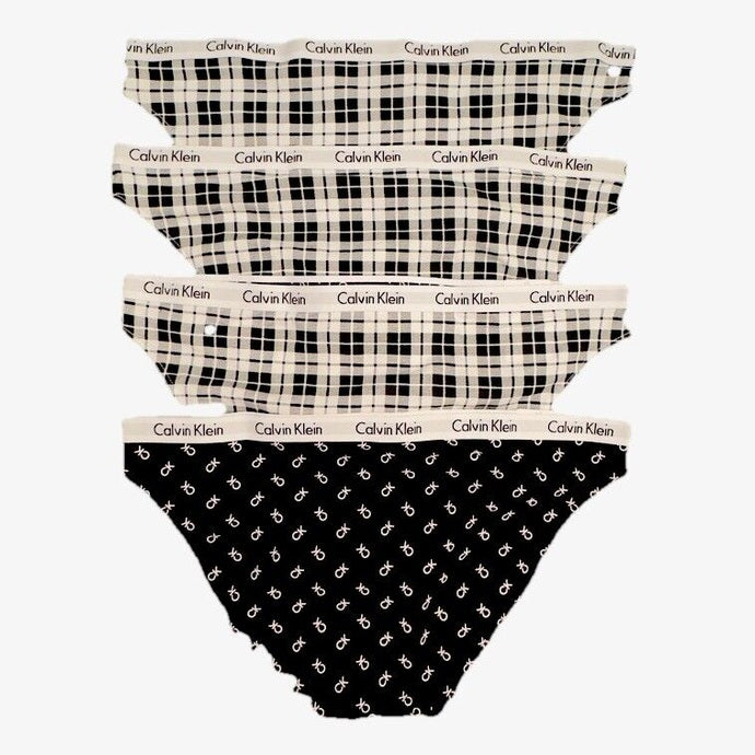 4 Pair Calvin Klein Women’sCarousel Bikini Panty D1618- 1 Black/3 White- Medium