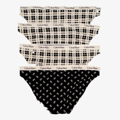 4 Pair Calvin Klein Women’sCarousel Bikini Panty D1618- 1 Black/3 White- Medium