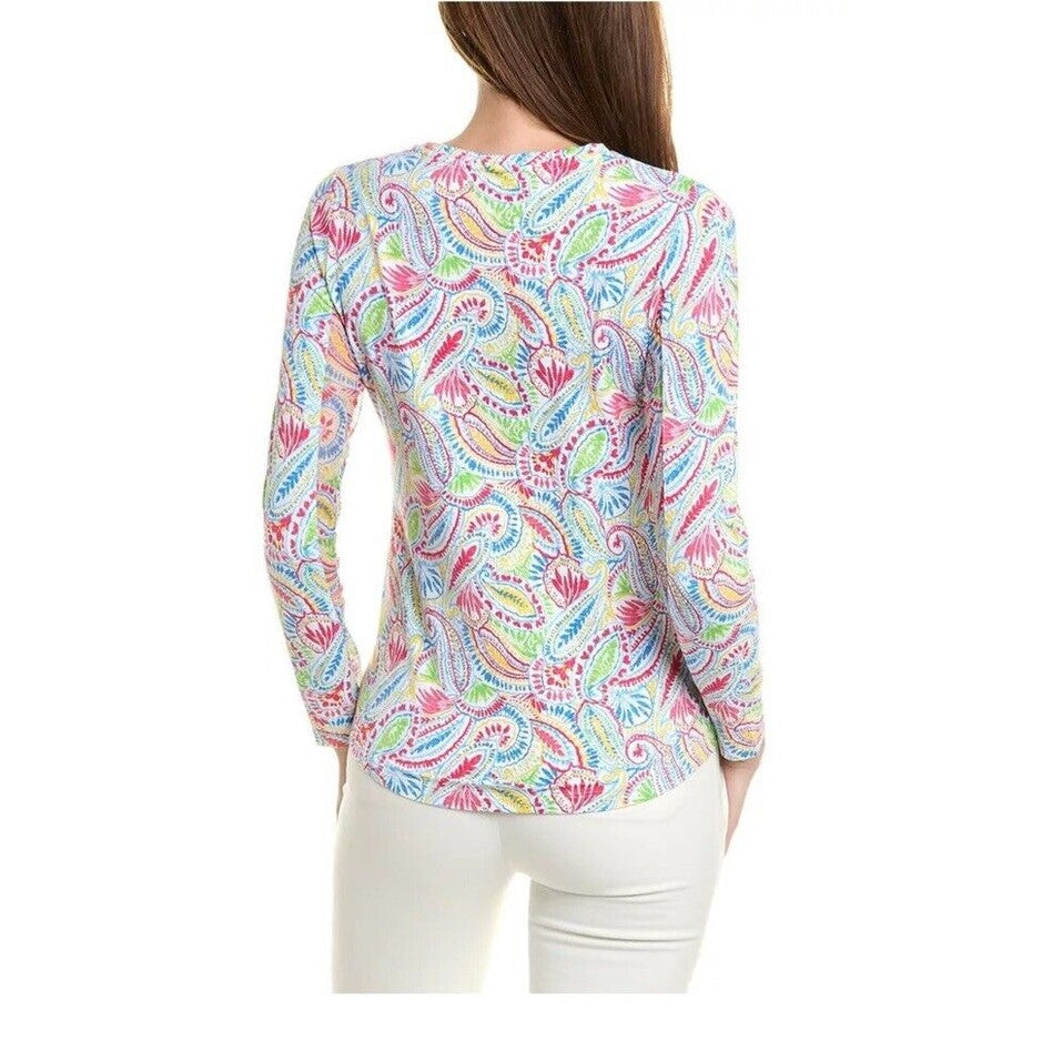 $100 Ibkul Women’s Long Sleeve Crew Neck Top-Massie Watermelon Multi-Small-New