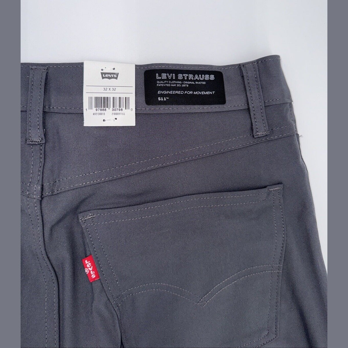 $70 Levi's Men's 511 Slim Tech Pants Stretch A92130010- Grey- 32W 32L - New Tag