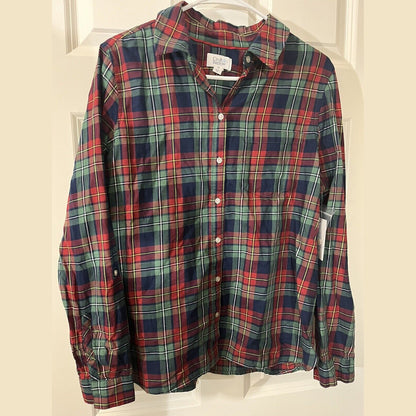 Croft & Barrow Women’s Collared Long Sleeve Button Up Shirt-Red/blue-Medium-New