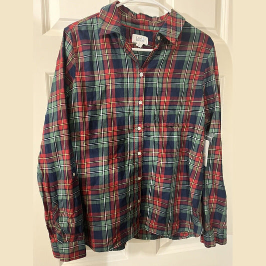Croft & Barrow Women’s Collared Long Sleeve Button Up Shirt-Red/blue-Medium-New