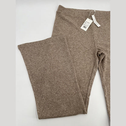 Vince Women’s Rib Knit Flare Pants Pull On Elastic Waist-Beige- XLarge-New $195