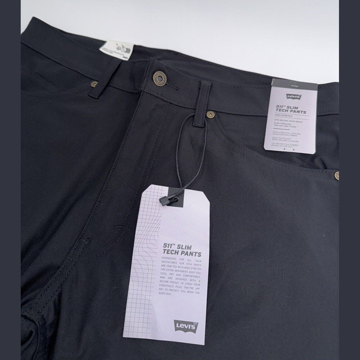 $70 Levi's Men's 511 Slim Tech Pants Stretch A92130010- Black- 34W 32L - New Tag