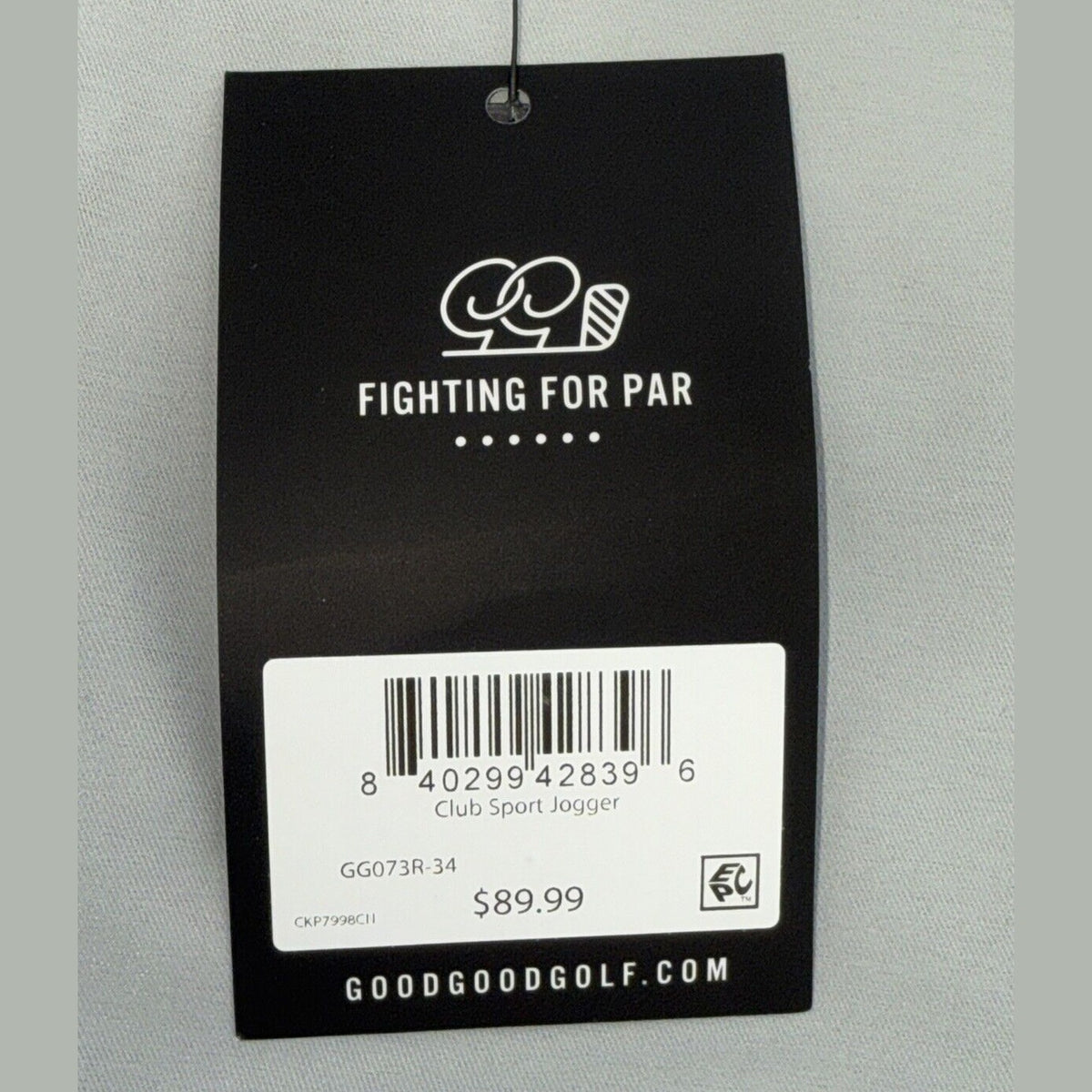$90 Good Good Men’s Club Sport Jogger Golf Pants-Light Grey-Size: 34W 30L- NEW