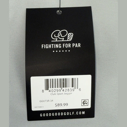 $90 Good Good Men’s Club Sport Jogger Golf Pants-Light Grey-Size: 34W 30L- NEW
