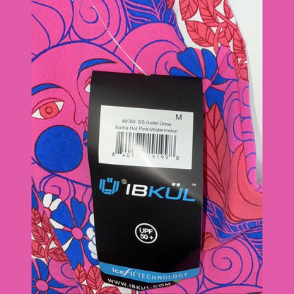 $128 Ibkul Women’s Godet Ruched Short Sleeve Dress - Nadia Hot Pink-Medium-New