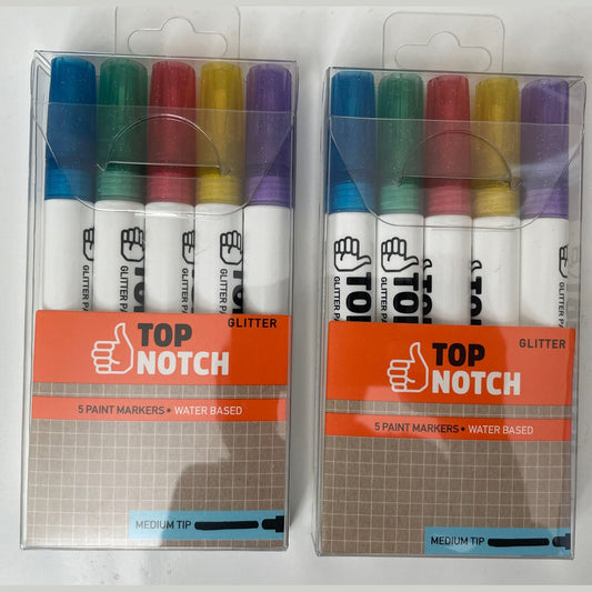 2 X Top Notch Glitter Paint Markers 5 Colors Medium Tip Water Based 1737-2269