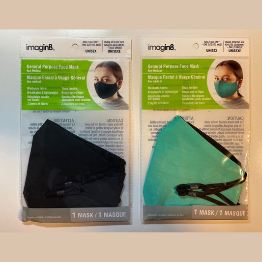 Lot Of 2 count Imagin8 General Purpose Face Mask - Washable Breathable Fabric