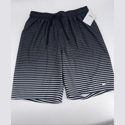 $58 Men's Nike Stripe 9" Swim Trunks- Black/Grey- Small- New with Tag