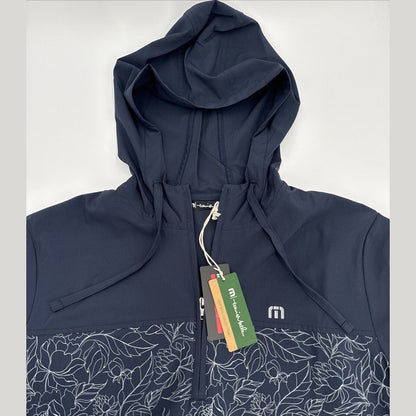 $150 Travis Mathew Men’s Blooming Orchid 1/4 Zip Golf Hoodie-Navy Blue-Medium