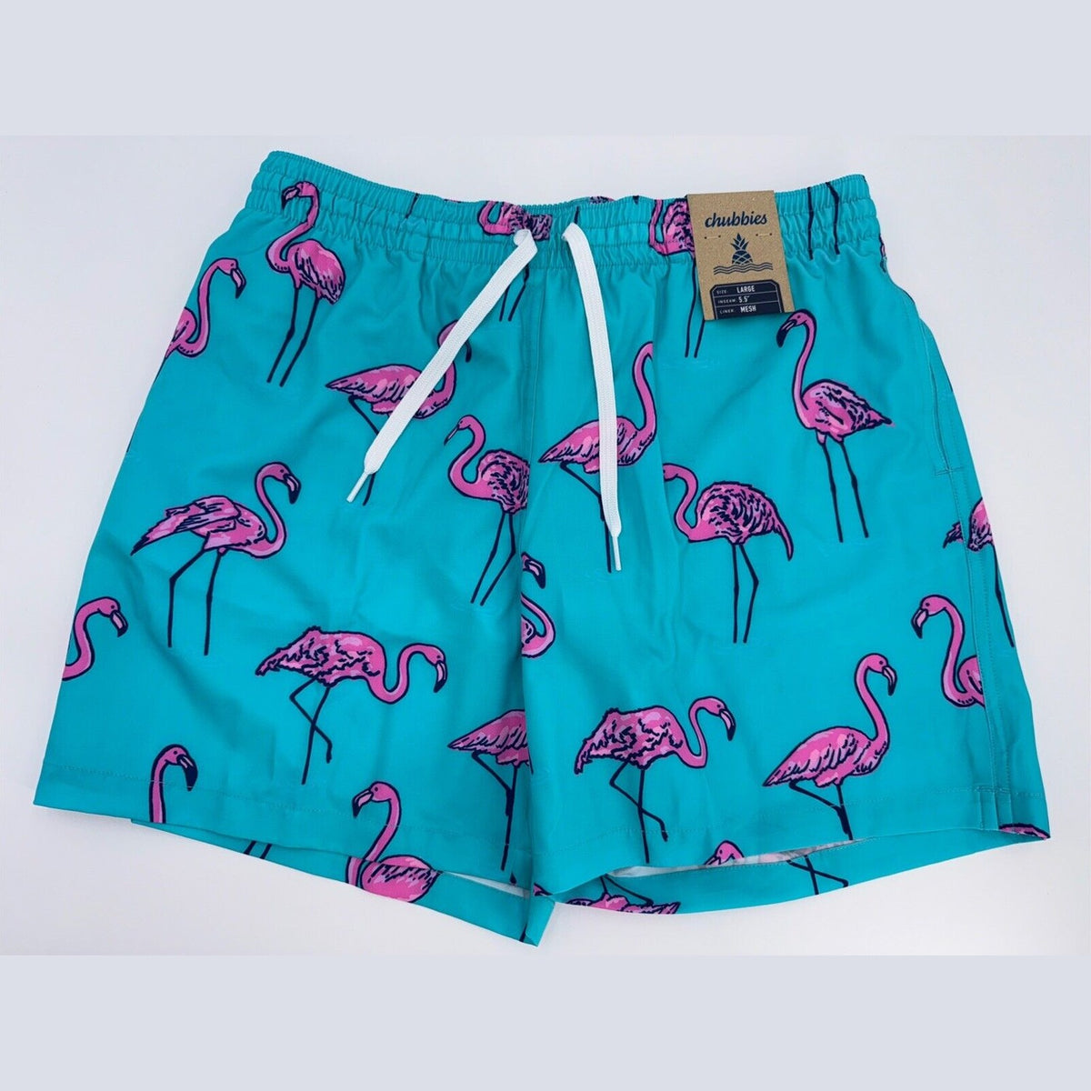 $70 Chubbies The Beach Retreat 5.5" Inseam Swim Trunks-Aqua/Pink- Large -New Tag