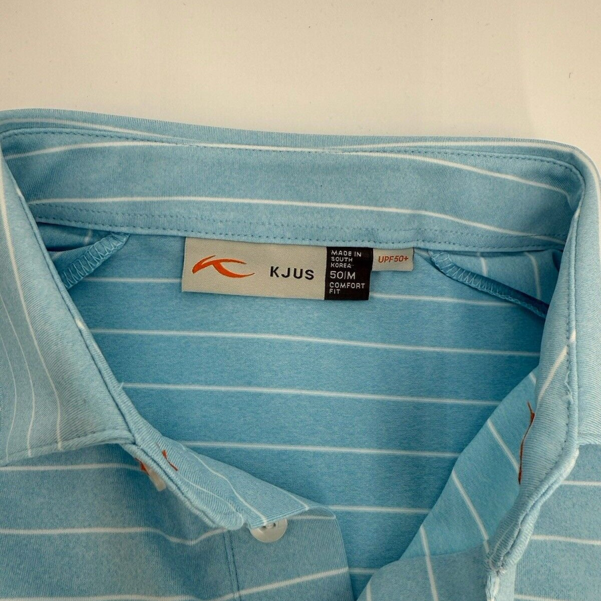 $99 Kjus Men’s Soren Golf Polo Striped Performance Shirt-Blue-Size: 50/Medium