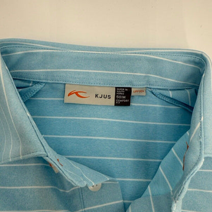 $99 Kjus Men’s Soren Golf Polo Striped Performance Shirt-Blue-Size: 50/Medium