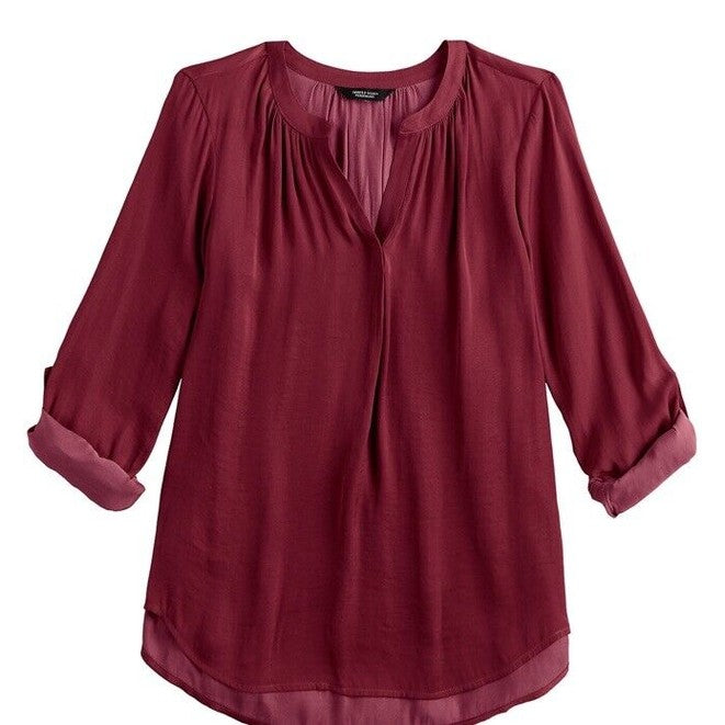 Simply Vera Women’s Roll-Tab Sleeve Popover Blouse Top- Black Snake- Med- NWT