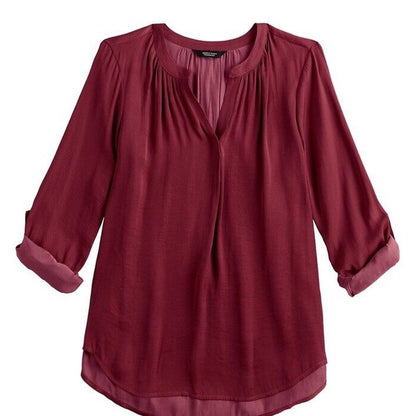 Simply Vera Women’s Roll-Tab Sleeve Popover Blouse Top- Black Snake- Med- NWT