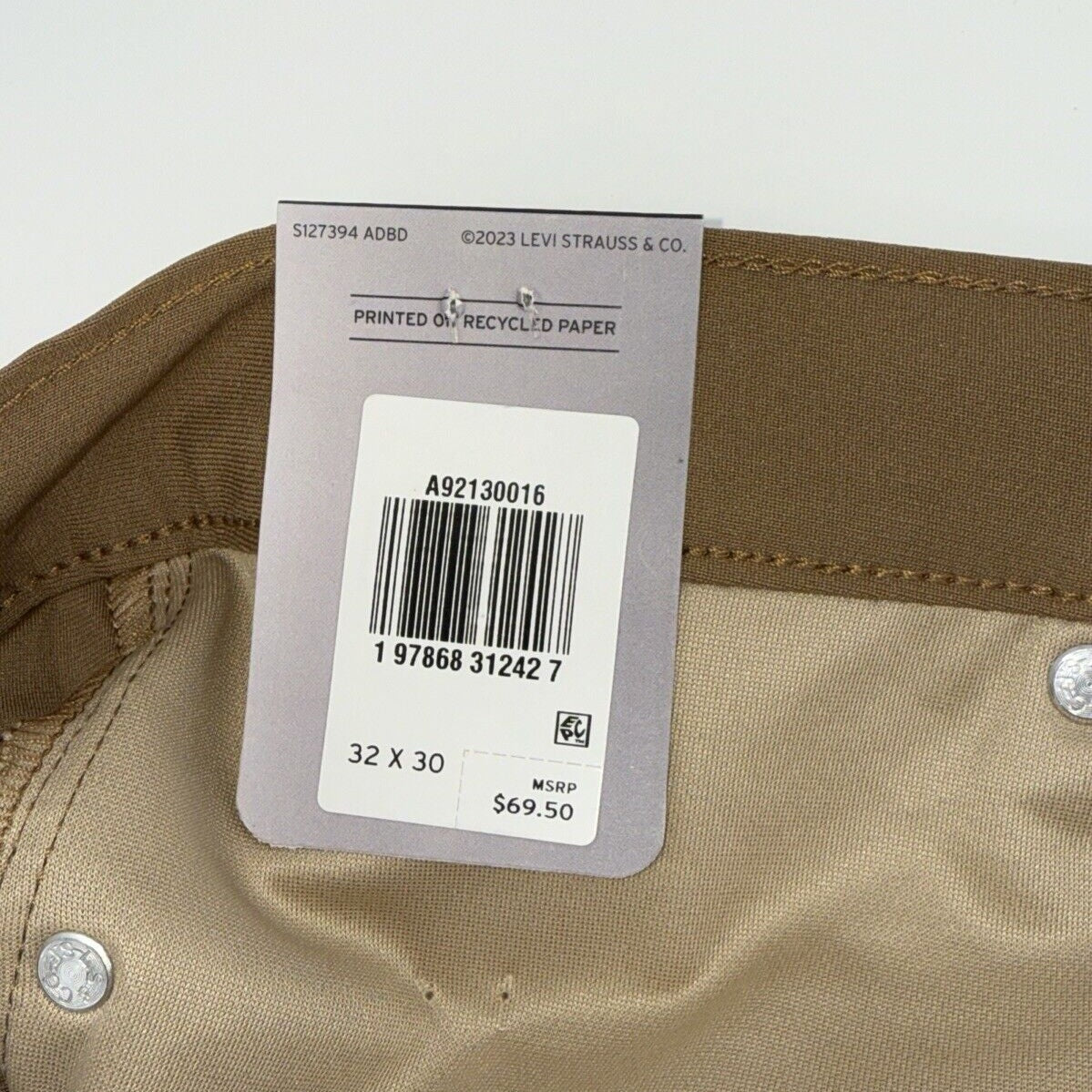 $70 Levi's Men's 511 Slim Tech Pants Stretch A92130010- Tan - 32W 30L - New Tag