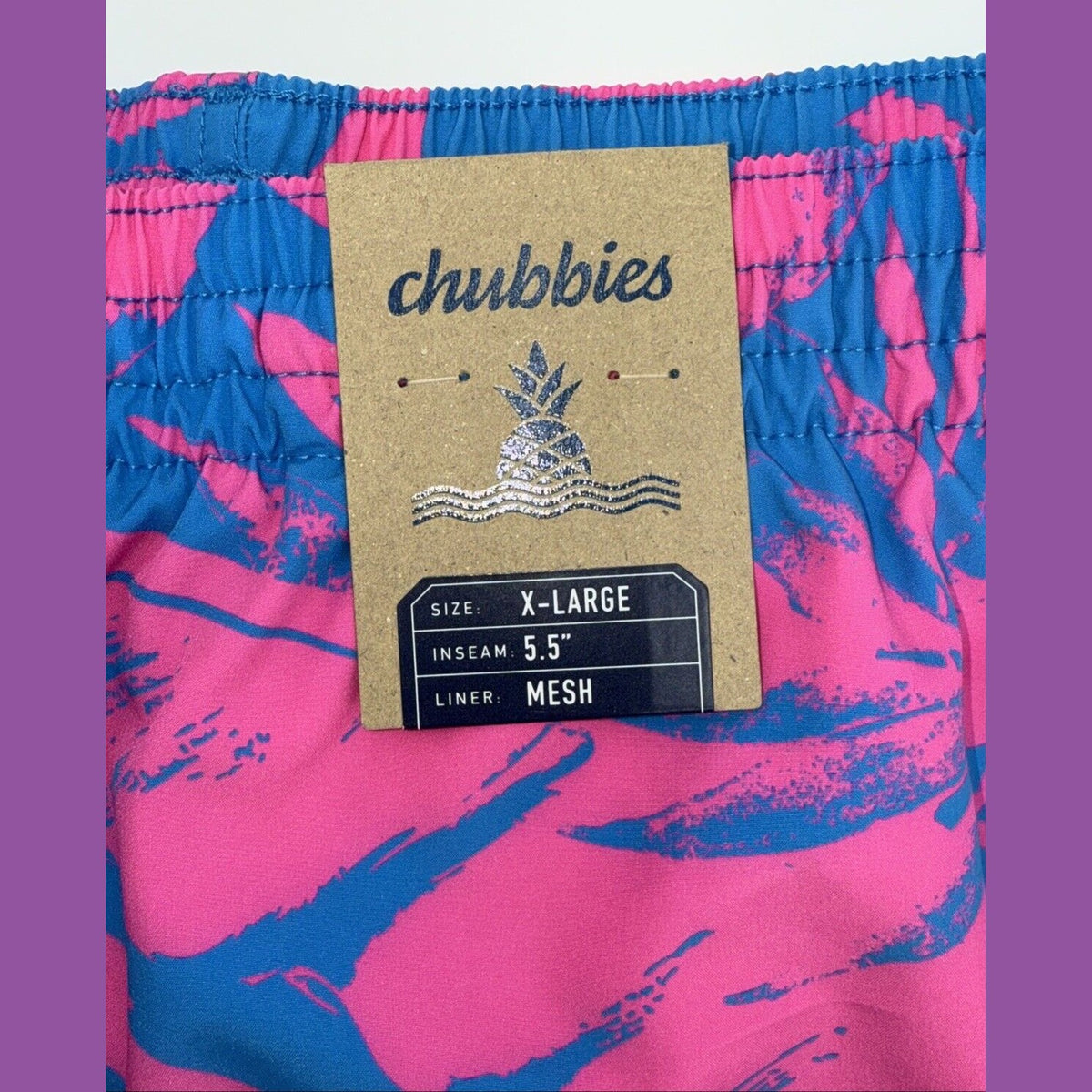 $70 Chubbies The Palm Springers 5.5" Inseam Swim Trunks-Pink/Blue-XLarge-New Tag