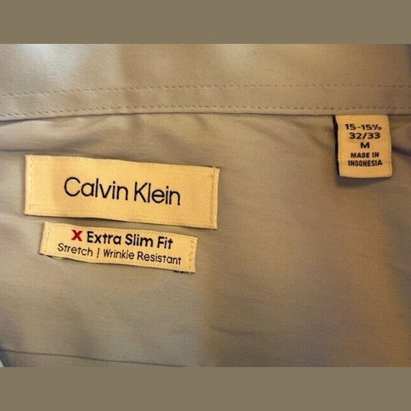 Calvin Klein Men’s  X Extra-Slim Stretch Dress Shirt - Light Blue- 15-15 ½ - Med