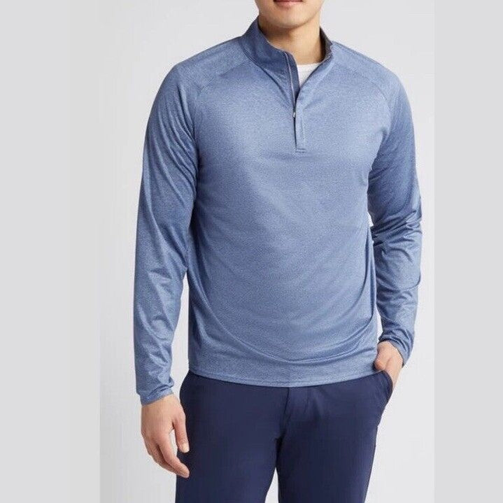 $135 Peter Millar Crown Stealth Performance 1/4 Zip Pullover-Blue Pearl - Small