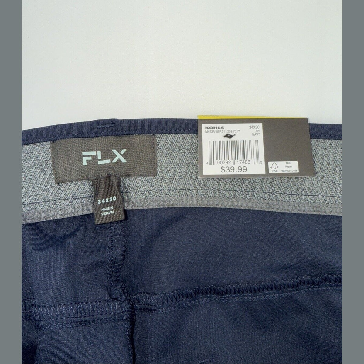 FLX Men’s Premium Slim 5 Pocket Pants- Navy- 34W 30L - New Tags