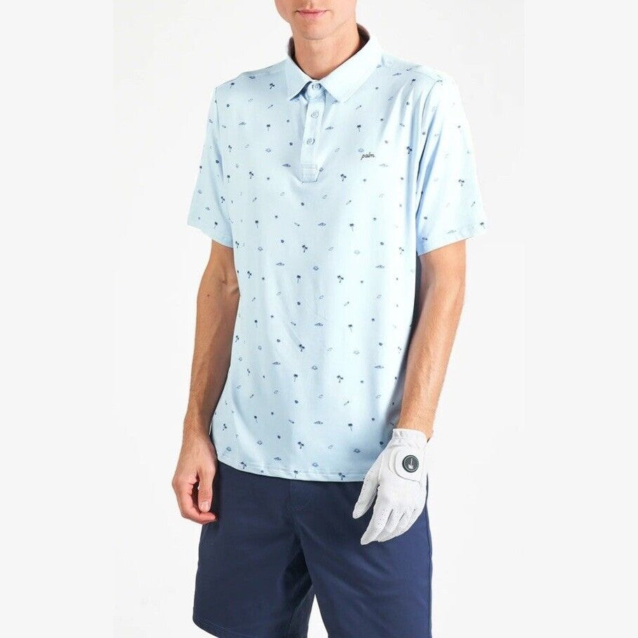 $75 Palm Golf Co. Men's Beachside Stretch Golf Polo Shirt- Blue - Small-New Tags