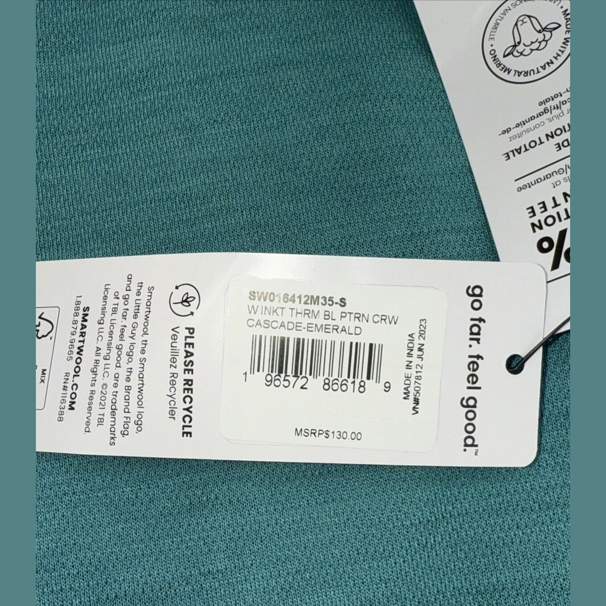 $130 Smartwool Women’s Intraknit Merino Base Layer Crew-Emerald -Small-New Tag