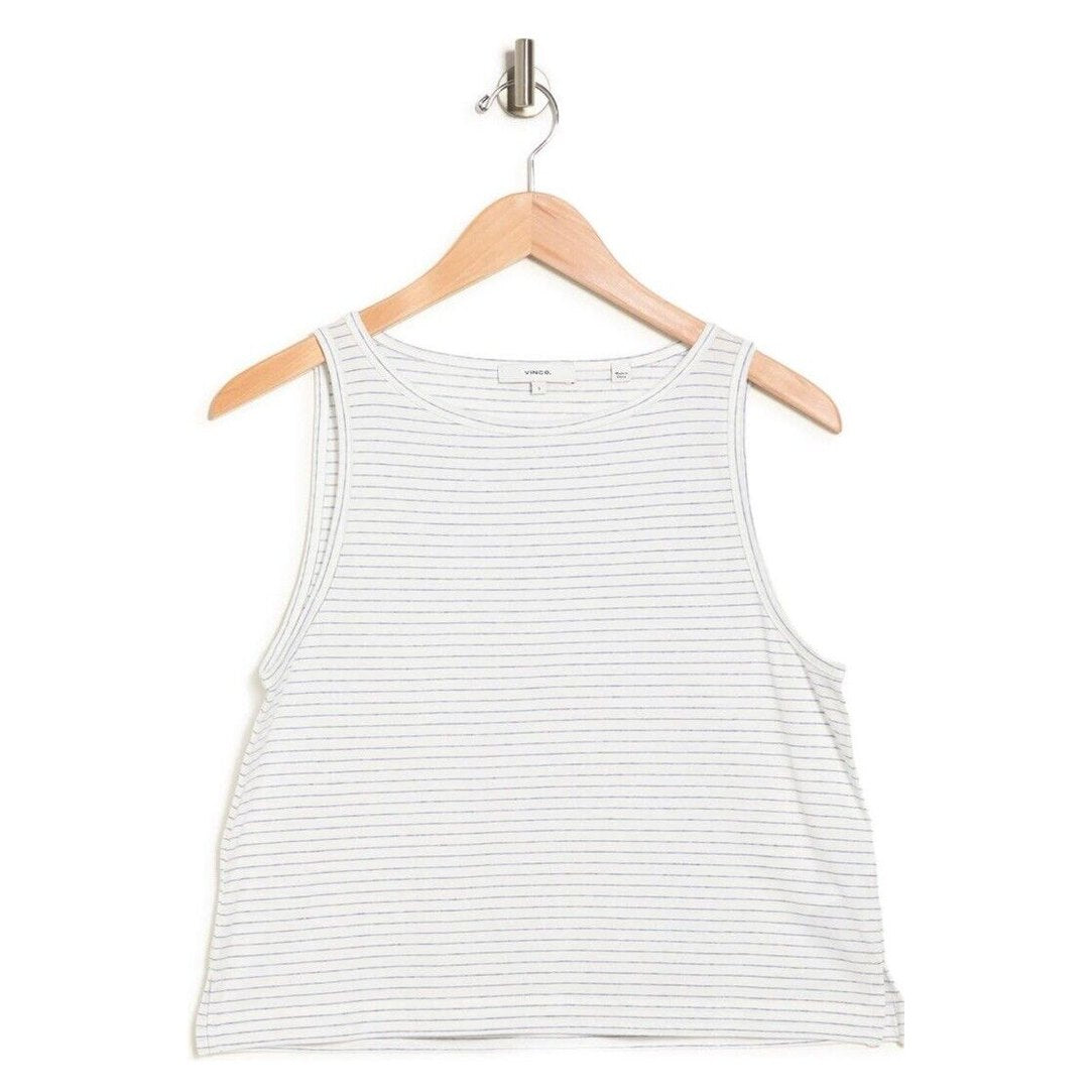 Vince Women’s Netty Stripe Tank Top -White/Blue-Large-New Tags Retail $110