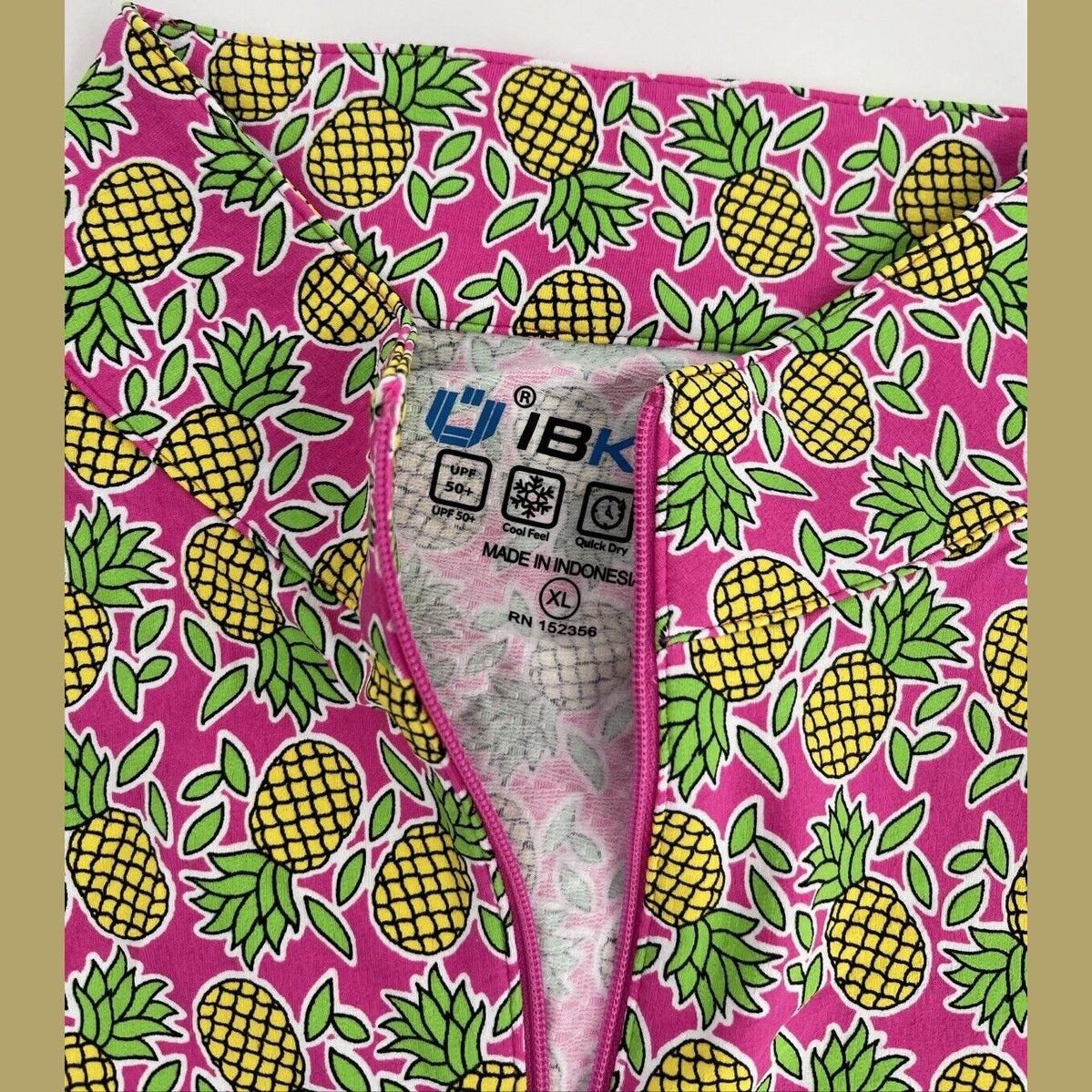 $100 Ibkul Women’s Long Sleeve Zip Mock Neck Top-Chantal Pink/Lime-XLarge-New