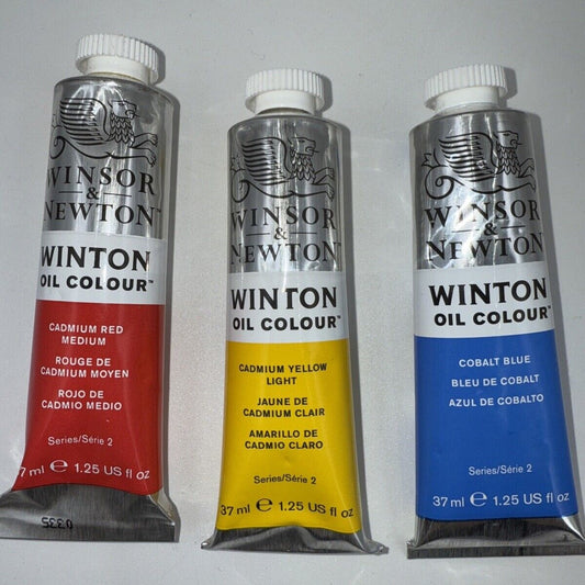 Combo Of 3 Winsor and Newton Winton Oil Colour 1.25 oz. Cadmium Red,Yellow,Blue
